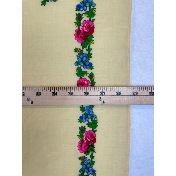Vintage Wool Scarf Yellow Pink Blue Floral Border Japan 60s 70s - Picture 4 of 6